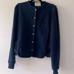 Tally-Ho Vintage Pollak Navy Blue 100% Wool Cardigan / Sweater, Size Medium